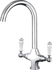 Traditional Kitchen Sink Mixer Tap with Ceramic Dual Lever, White 