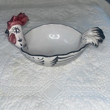 Signed Mid Century Modern Italian Hand painted Rooster Pottery Bowl