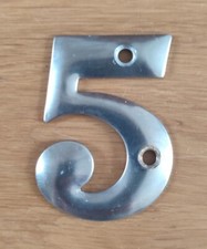 House Door Number 5 Five Brushed Chrome | 39mm x 52mm 