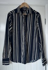 Whispering Smith Medium Shirt Vertical Stripe Navy White Button Up Long Sleeve