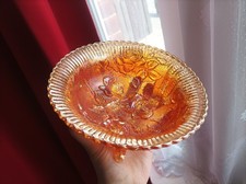 Yellow Carnival Glass Bowl, Flower Pattern, 3 Food, Snack Bowl, Decorative Glass