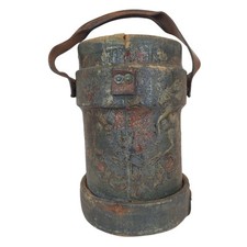 British Army Navy Leather Cordite Charge Carrier With Royal Coat Of Arms Antique