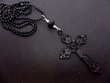  A LARGE BLACK CROSS/CRUCIFIX BLACK BALL CHAIN NECKLACE. GOTH. 26" LONG. NEW.