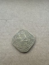 VINTAGE OLD 1940 INDIA BRITISH 2 ANNAS King GEORGE VI Emperor, Rare Coin
