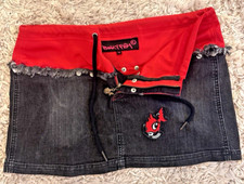 PUNKYFISH-Ultra Mini skirt-Faded -Stretch Denim- Logo zip-Logo across back-M(12)