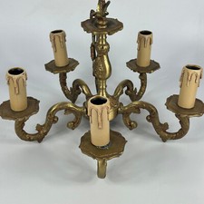 Vintage French 5 Arm Ornate Gold Colour Heavy Brass Ceiling Light Chandelier