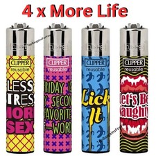 4 x Clipper Lighters MORE LIFE Design Full Set Rare Gas Refillable Flint UK
