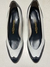 925 Collection Leather White Wing Tip Heels Sz 6.5 Swing,flapper,40’s,rockabilly