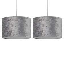 Set of 2 Modern Grey Crushed Velvet 25cm Easy Fit Ceiling Light Shade Pendants