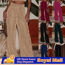 Women Velvet Flared Pants Bootcut Pockets Ladies Party Wide Leg Trousers Bottoms