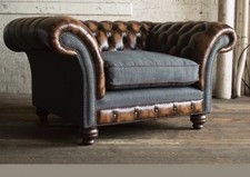 ANTIQUE TAN BROWN LEATHER & GREY WOOL SNUGGLE CHAIR Oswald & Pablo. Hardly Used