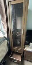 Tall Living Room Display Cabinet Slim Unit Glass Shelves Storage Drawers