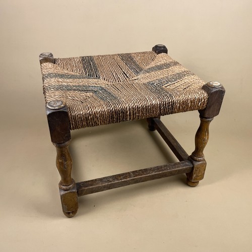 Vintage woven wood footstool - vintage,