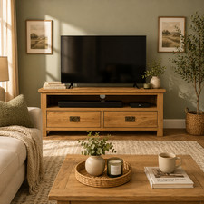 Oak TV Unit with 2 Drawers –