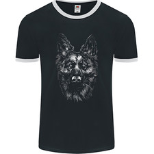 A Monochrome German Shepherd Alsatian Dog Mens Ringer T-Shirt FotL