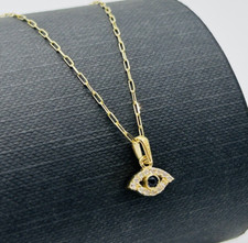 9ct Solid Yellow Gold Blue Evil Eye Pendant Necklace 18 Inch Brand New