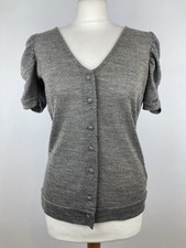 TopShop Retro Y2K Style Knitted Wool Blend Button Top Metallic Gold Lurex UK 12