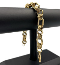 9ct Gold on Silver HEXAGON GYPSY LINK Large Belcher Bracelet - 9 INCH