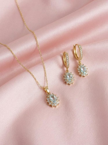 Aqua crystal necklace set - set, halo