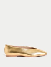 Marks & Spencer Womens Gold Leather Flat Ballerina Women Shoes - M&S
