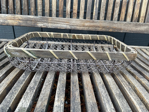 Vintage wire basket - basket, wood