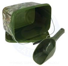 5L Square Camo Bait Bucket for Carp Coarse Fishing + Small Baiting Spoon Set