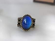 Antique Gold Plating Floral Oval Stone Mood Ring