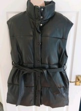 Mango black Faux Leather Gilet Body Warmer Women belted M 12-14
