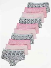 10 Girls Leopard Animal Print Short Knickers Pants Underwear Pink Cream Black 