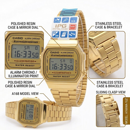 Casio a168 gold unisex watch - casio,