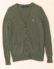 RALPH LAUREN Womens Cardigan Sweater UK 12 Medium Green Wool BZ07