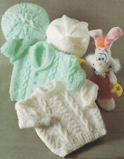  Baby Aran Jacket Sweater Beret & Hat Knitting Pattern 16-22" 1225
