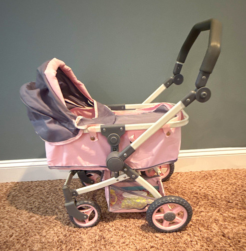 Pink gray doll stroller with - doll,