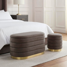 Dusk Almondbury Taupe & Gold Effect Panelled Ottoman & Stool Set RRP £143