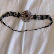 Vintage Choker Necklace Silver Blk Madonna Inspired 