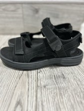 Clarks Saltway Trail Sandals Mens US 11 W Black Open Toe Leather Hook Loop Shoes