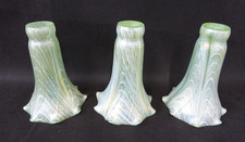 Vintage Tulip Frilled Light Shades Iridescent Green & White Swirl x 3  (Mar)