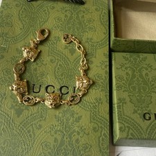 Authentic Mens Gucci Gold Lion Heads Gold pl Bracelet. Excellent! 