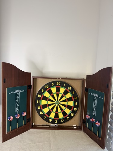 Wood dartboard cabinet set - cabinet, w/