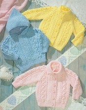494 BOY GIRLS ARAN CABLE CARDIGANS & HOODIE 18 TO 24" VINT KNITTING PATTERN COPY