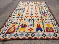 Vintage French Needle Point Handmade Floral Beige Wool Rug Carpet 182x116cm