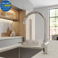 Kitchen Sink Mixer Tap Dual Lever Modern Mono Curved Swivel Spout Swan Chrome