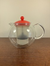 Vintage 80s Red Bodum Assam Glass Tea Pot Loose Tea Press Infuser 