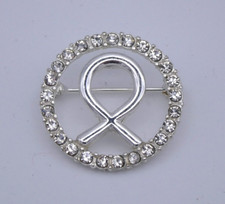Costume Jewellery AVON Ribbon Silver Tone Clear Rhinestone Brooch Sparkly Pin