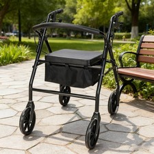 Folding 4 Wheels Rollator Mobility Elderly Disablity Aid Walker W/ Padded Seat