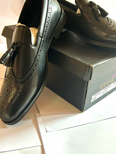 Men black leather tassels - leather,