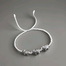 Elephant Beaded Bracelet Silver Slider Adjustable Cord Lucky Gift Good Luck