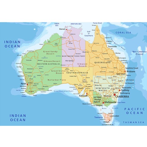 Australia political map poster - political,
