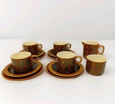 1970s Hornsea Heirloom 16 Piece Cup Saucer Cake Plate Milk Jug Sugar Brown Z2