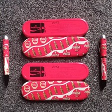 Vintage 1998 Coca-Cola Bottle Tins and branded pens (Ballpoint & Fountain pen)